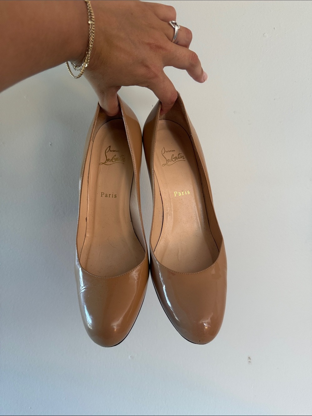 Christian Louboutin Tan Patent Leather Round-Toe Pumps